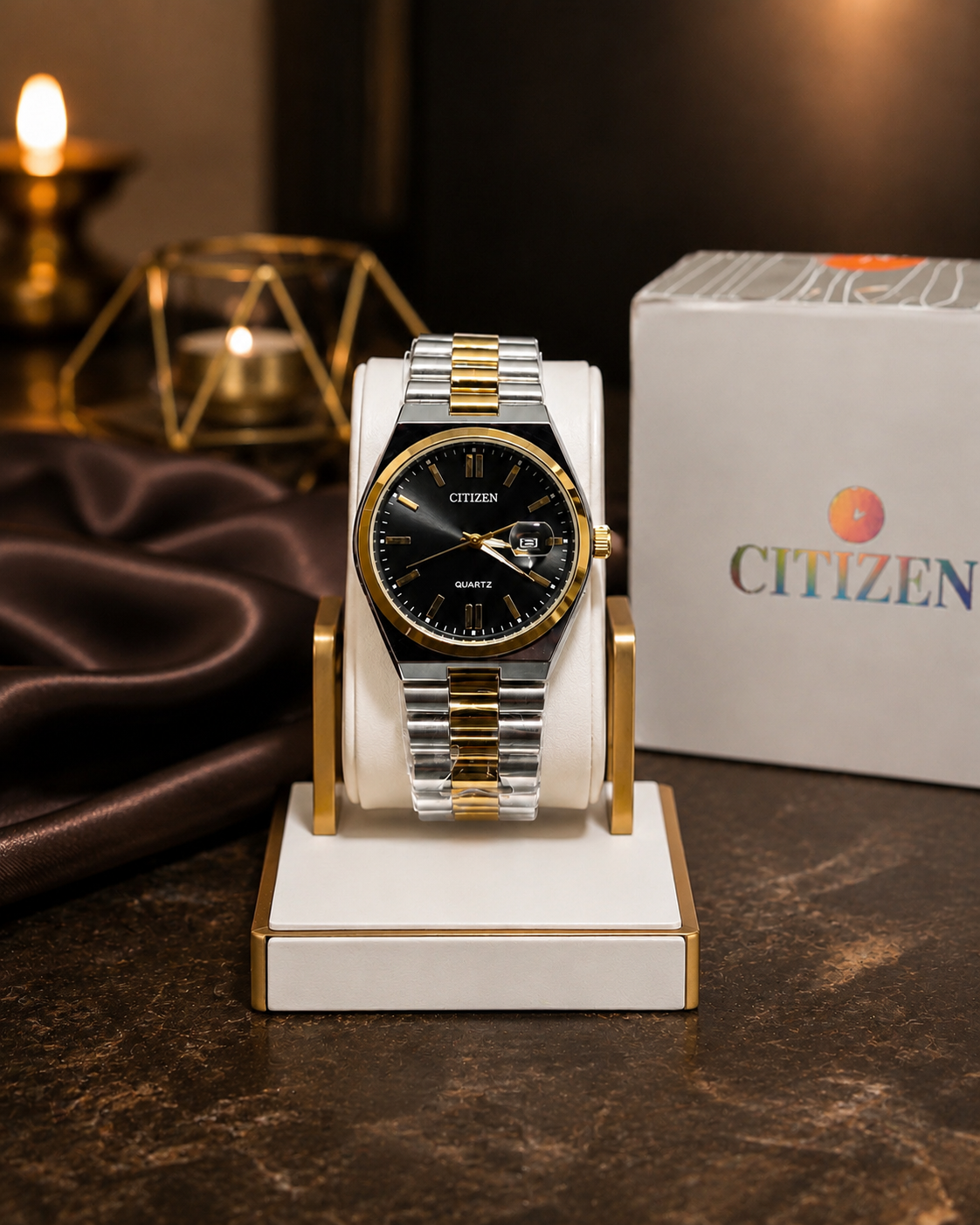 CITIZEN Quartz Classic Men's Watch | Two-Tone Gold & Silver Stainless Steel Strap | Emerald Green Dial with Date Display